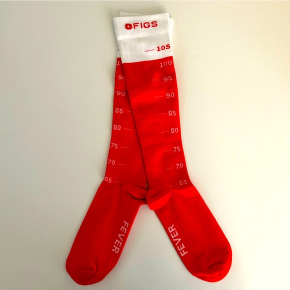 FIGS NWT YOU GIVE ME FEVER Compression Socks Small Red White Thermometer - Picture 3 of 5